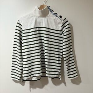 J. Crew XS Green Striped Mockneck Button Long Sleeve Shirt